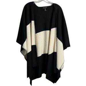 St. John Black and White Wool Blend Shawl Poncho Minimalist Quiet Luxury